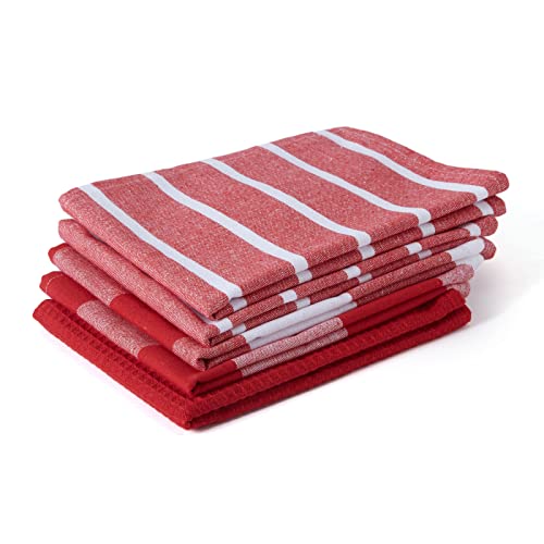 Encasa XO Kitchen Dish Towels, Waffle Weave 28"x18" Red | Heavyweight 100% Cotton | Super Absorbent & Quick Drying | Pre-Shrunk Dishcloths | Set of 5 - color: Red, size: 28x18 in (Set of 5)