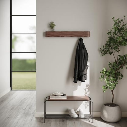 Kazai. Wall-Mounted Coat Rack 'Toke' - Modern Design with Hidden Wall Hooks - Solid Wood Veneer Panel Hanger - Walnut - color: Walnut, size: 8 Hooks