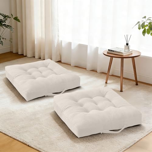 Beige Floor Cushion Floor Sitting Cushions Tufted Velvet Portable Seat Cushions with Handle, 18x18 Inch Set of 2, Machine Washable Chair Pads for Kitchen Dining Room Patio Seats - color: Beige