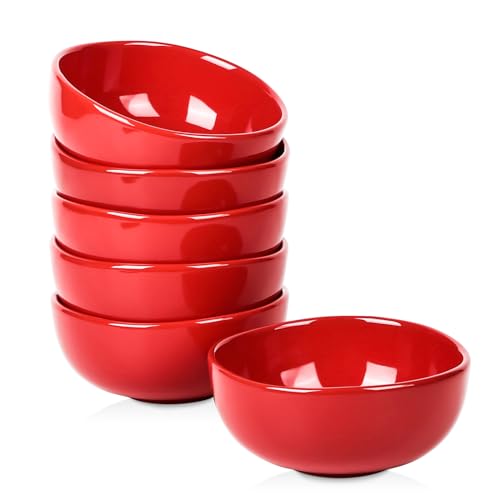 vicrays Ceramic Cereal Bowls Set - Porcelain 26 Ounce Soup Salad Bowls Set - Rice Dessert Cream Bowls Set - Chip Resistant Dishwasher Microwave Safe - Set of 6 (Red) - color: Red
