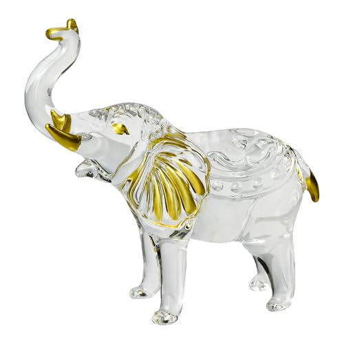 Crystal Elephant Figurines Collectibles, Gold Painted Elephant Figurine with Trunk Up, Glass Animals Table Decor Ornament Gifts for Women - color: Gold