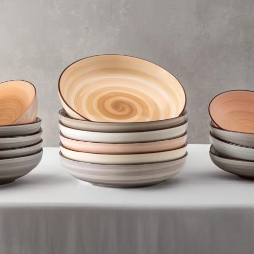 Sweese 6-Pack Ceramic Pasta Bowls, Neutral Extra Large 30 Fl Oz Durable Professional Grade - color: Neutral