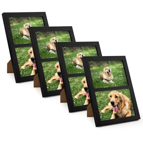 Golden State Art, 5x7 Double Picture Frame, Display Two 5x7 Photos(Black) | Solid Wood - Real Glass For Tabletop Or Wall Mounting (Black, 4 Pack) - color: Black, size: 2 Openings 5x7 (4 Pack)