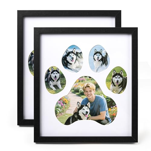 Dog Paw Print Photo Collage Frame, Holds 5 Pictures of Pets & Owners, Ideal Gift for Dog Moms & Dads, Black Pet Memorial Keepsake and Wall Décor, 10.24" x 11.4", 2Pcs - color: Black, size: Pack of 2