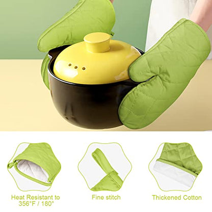 AUAUY Green Oven Mitts, 1 Pair Kitchen Mittens, 392°F Heat Resistant Oven Gloves Non-Slip Kitchen Gloves for Oven, BBQ Gloves-Oven Mitts Infill Cotton Cooking Gloves for Oven Grilling Cooking Baking - color: Green