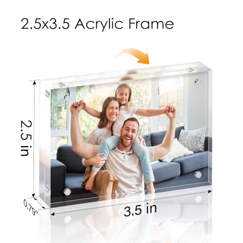 2.5x3.5 Acrylic Picture Frame 6 Pack, 20mm Thick, Tabletop Display | Double-Sided Transparent Magnetic Frameless Photo Frame, for Office or Home Decor, for Photos, Fits Home, Office - size: 2.5x3.5