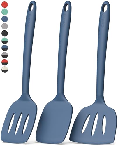 Coukre 3 Pack Silicone Spatula Set, Heat Resistant to 500°F, BPA-Free | Fish Spatula, Solid & Slotted Turners, Dishwasher Safe, Spatula Set for Eggs, Pancakes, Fish & Burgers, PureDarkBlue - color: PureDarkBlue