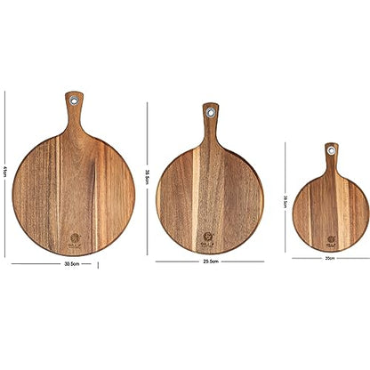BILL.F Acacia Pizza Peel, Set of 3 Acacia Wood Cutting Board 8" 10" 12" Inch Cutting Board, Cheese Paddle Board, Bread and Crackers Platter for Serving and Minor Food Prepare with Handle and Organizer - style: 8/10/12 inch