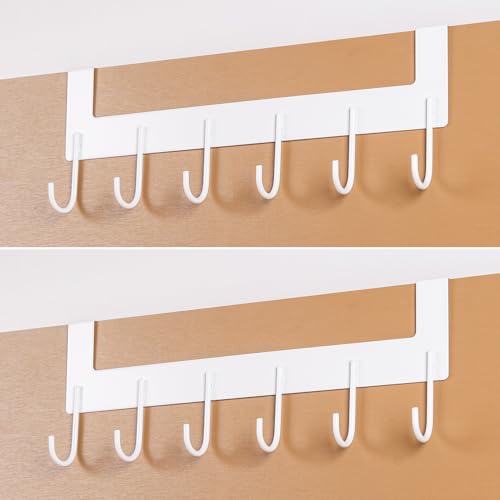 Over The Door Towel Rack, Over The Door Hooks,Heavy Duty Metal Over The Door Hanger, Door Hooks for Hanging Coat, Towel, Bag, Robe - 6 Hooks(Matte White 2Pcs) - color: White-2pack