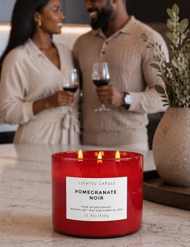 Pomegranate Noir Scented Soy Candle - Large 3-Wick Candle for Home 15.8 oz | Fruity Scented Candle, Pomegranate With Pineapple, Black Currant And Vanilla Notes, Red Scented Candle For Home, Gift Ready