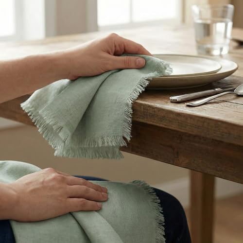 ACCENTHOME Teal Cotton Linen Napkin Set of 6 18x18 inch Dinner Napkins - Washable Soft Premium Hotel Quality Reusable Napkins Perfect Table Napkins for Family Dinners, Weddings & Everyday Use | Cotton Linen Blend Napkins, Machine Wash On Gentle Cycle, Eco