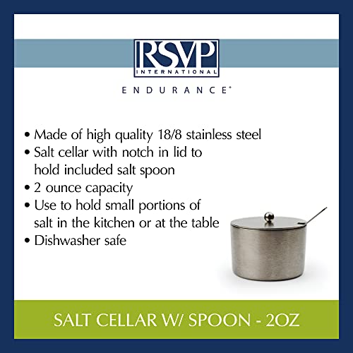 RSVP International Endurance Kitchen Collection Salt Cellar Set with Spoon, 2-Ounce, Brushed Stainless Steel - size: 2-Ounce