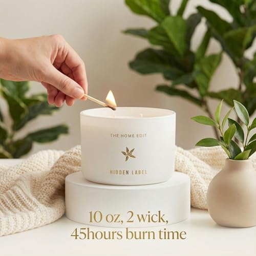 Hidden Label Vanilla Jasmine Scented Candle, 10 oz 2-Wick | Soy wax jar candle, up to 45 hours, warm floral scent for bedroom, bathroom, living room and gifting - color: Vanilla Jasmine