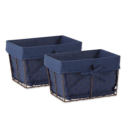 DII Farmhouse Chicken Wire Storage Baskets with Liner, Medium, Vintage Black Check, 11x7.88x7", 2 Piece - color: Rustic French Blue