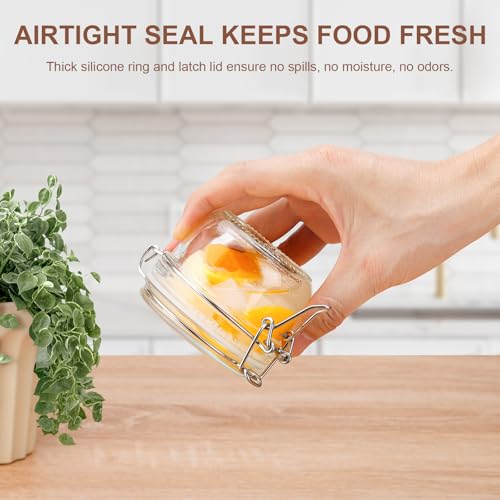 4oz Mini Airtight Glass Jars with Clamp Lid - Small Spice, Jam & Honey Jars for Kitchen Pantry Storage, Cute Clear Sauce Containers for Seasoning, Sugar, Salt, Wedding & Party Favors - size: 4 fl oz x12 - Round