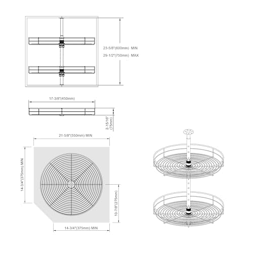 Dowell 18" Round Lazy Susan, 2 Shelves, Kitchen Wall Corner Cabinet Organizer (Chrome 4001 360D) - size: Wall Cabinet Round Shape Dia.18" Full Circle