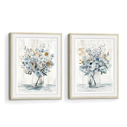 Framed Flower Wall Art Picture: Floral Print Watercolor Blossom Bouquet Wildflower Painting Vertical Botanical Artwork Decor for Living Room Bedroom Bathroom - color: Flower 05, size: 8"x10"x2Pcs
