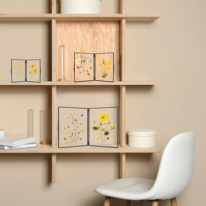 REDHUGO Glass Pressed Flower Frame Handmade, Rectangle, Black, 4×6 Inches | Hinged Double Press Flower Frame, Tabletop Brass Photo Frames, Rectangle Dried Flowers Display Folding Frames for Home - color: Black, size: 4L" x 6W"