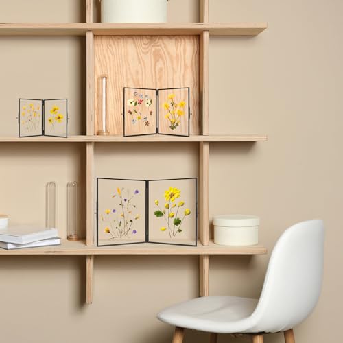 REDHUGO Glass Pressed Flower Frame Handmade, Rectangle, Black, 8×10 Inches | Hinged Double Press Flower Frame, Tabletop Brass Photo Frames, Rectangle Dried Flowers Display Folding Frames for Home - color: Black, size: 8L" x 10W"