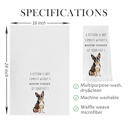 Boston Terrier Dish Towels Set - Decorative Waffle Weave Kitchen Hand Tea Towels, Funny Gift (1624 Inches, Set of 2) - color: Boston Terrier