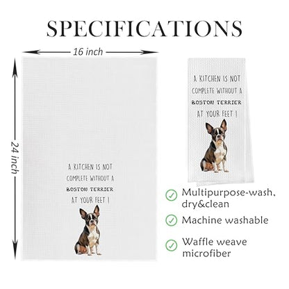Boston Terrier Dish Towels Set - Decorative Waffle Weave Kitchen Hand Tea Towels, Funny Gift (1624 Inches, Set of 2) - color: Boston Terrier