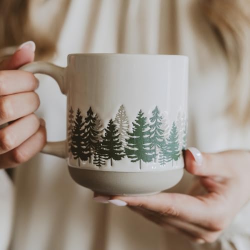Sweet Water Decor Forest Two Tone Coffee Mug, 14oz Stoneware Cup | Forest Tree Design, Coffee, Tea & Cider Cup, Cozy Holiday Gift, Stocking Stuffers, Microwave & Dishwasher Safe - style: Two Tone Trees