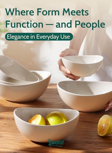 Sweese Porcelain Serving Bowls Set, 10-42 oz, Versatile for Salad, Soup, Snacks, Microwave Dishwasher Safe, White - color: White