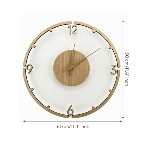 Clock Minimalist Wall Clock Decorative Clock Timepiece with Wood Grain Dial Acrylic Layer and Three Hands Suitable for Living Rooms bedrooms Work Areas entryways