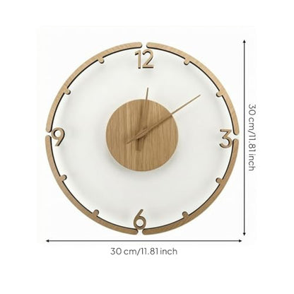 Clock Minimalist Wall Clock Decorative Clock Timepiece with Wood Grain Dial Acrylic Layer and Three Hands Suitable for Living Rooms bedrooms Work Areas entryways