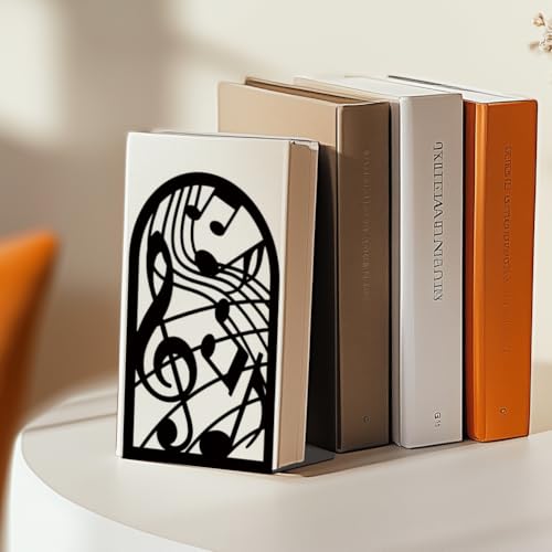 Musical Metal Book Ends Non-Skid Black Unique Bookend Decorative Heavy Book Ends for Shelves Heavy Duty Study Book Support Stoppers for Desk Musical Note 7x4.7x3.5 inch 1 Pairs/2 Pcs - style: Musical Note