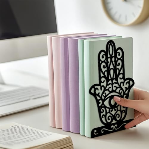 5.3"x4.3"x7.9" Metal Bookends, Heavy Duty Book Ends for Shelves | Eye of The Devil Theme Cast Iron Book Supports, 1 Pair Decor Stoppers for Desk, Library, Office & Home Shelves - style: Eye of The Devil