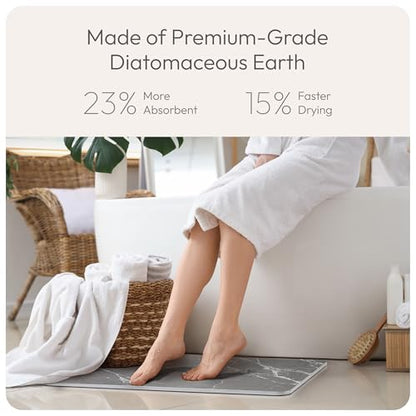 Stone Bath Mat Quick-Dry Absorbing Diatomaceous Earth Bath Mat | 2 Stone Mats - Large & Small Mat for Bathroom | Anti-Slip Diatomaceous Bathmat 100% Natural Bathroom Rug Stones (Gray Marble)