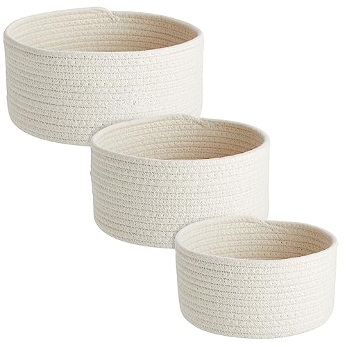 Farmlyn Creek 3 Piece Round Basket Set - Versatile Storage Bins for Organizing - Space-Saving Nesting Round Baskets for Shelves - Pack of 3, 9x9x4.5in/8.3x8.3x4.3in/7.5x7.5x4in