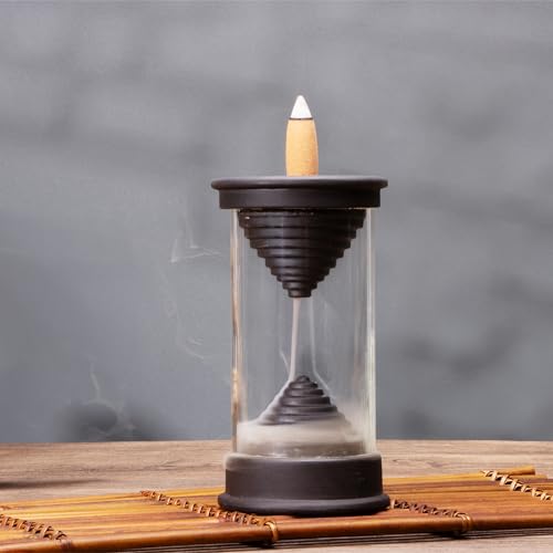 Hourglass Backflow Incense Burner Waterfall Incense Holder Bracket Glass Windproof Cover Provides 20 Counter Flow Incense Cones for Yoga Office Home Decoration Odor Elimination