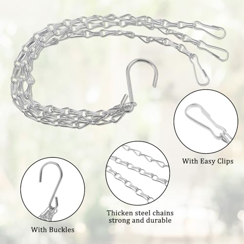 3Pcs 16 Inch Hanging Basket Chain with Hooks, Sliver Metal Flower Plant Pot Replacement Chains Hanger for Baskets Bird Feeders Planters Wind Chime Billboards