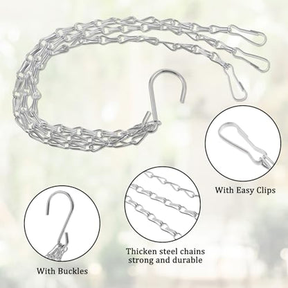 3Pcs 16 Inch Hanging Basket Chain with Hooks, Sliver Metal Flower Plant Pot Replacement Chains Hanger for Baskets Bird Feeders Planters Wind Chime Billboards