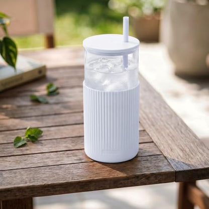SANDJEST Glass Water Bottle with Silicone Sleeve 20oz, Glass Tumbler with Straw and Lid, Smoothie and Iced Coffee Cup, Gifts for Women Teen Girls Birthday Christmas (Icy Blue) - color: Icy Blue