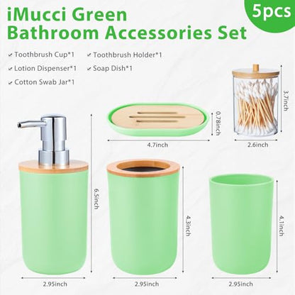 Bathroom Accessories Set 5Piece Green Bathroom Sets, Toothbrush Holder, Toothbrush Cup, Soap Dispenser, Soap Dish and Qtip Holder Bathroom Decor - style: Green