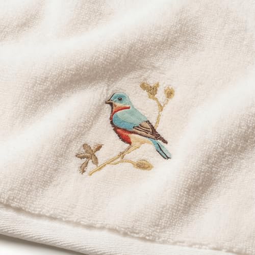 Avanti Linens – Fingertip Towel Set, 100% Cotton Velour Bathroom Towels with Embroidered Songbirds & Absorbent Terry Reverse, Home Decor, Set of 2 (Premier Songbirds Collection)