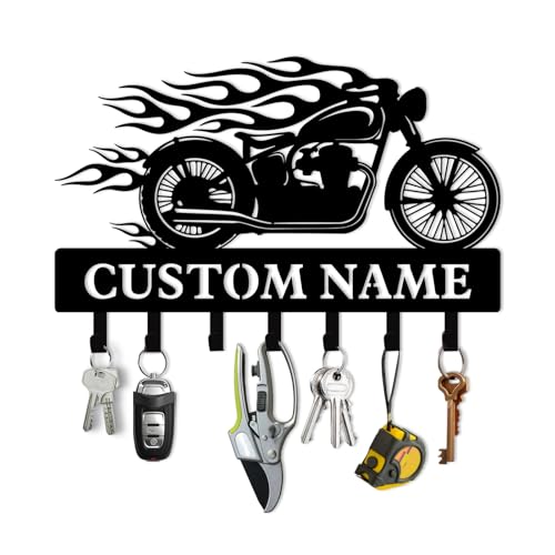 Personalized Motorcycle Key Holder Wall Mount, Custom Name Metal Key Holder, Coat Hooks, Jacket Hanger Organizer, Home Decor for Garage Entryway Office, Motorcycle Gifts Color04 - color: Color04