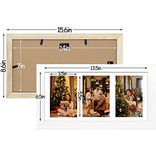 Golden State Art, Collage Picture Frame 7x14 Matted 3 4x6 Photos Wood White | Clear Real Glass Cover and White Mat, Horizontal & Vertical Display Multi Prints For Gallery Wall, Home Decor & Holiday Gift - size: 7x14 White, for (3) 4x6