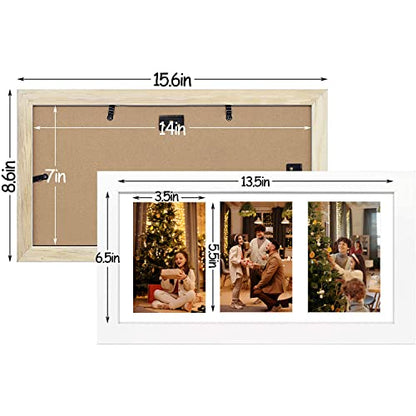 Golden State Art, Collage Picture Frame 7x14 Matted 3 4x6 Photos Wood White | Clear Real Glass Cover and White Mat, Horizontal & Vertical Display Multi Prints For Gallery Wall, Home Decor & Holiday Gift - size: 7x14 White, for (3) 4x6