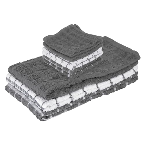 Ritz Premium 3-Pack Kitchen Towel & 6-Pack Dish Cloth Set - Highly Absorbent, Super Soft, Long-Lasting, 100% Cotton Terry Drying Cleaning Cloths, Gray - color: Gray, size: 9-Pack Bundle