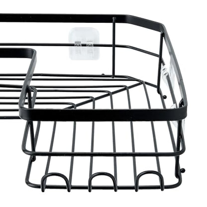 Amazon Basics Corner Shower Caddy Organizer with Soap Holder, Adhesive Wall Mount, Rust Resistant Powder-Coated Stainless Steel, Black, Set of 3 - size: Set of 3