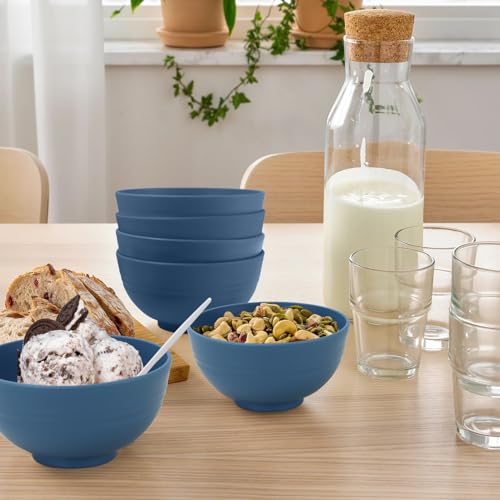 wheat straw dessert bowls 10oz set of 8 - Unbreakable snack Bowls Dishwasher Safe - Handy Bowls for Ice Cream,Yogurt and Fruits. Blue - color: Navy Blue, size: 10 oz