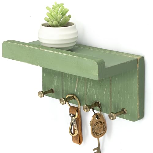 Rebee Vision Key Holder Wall Mount with 4 Key Hooks for Entryway, Green | Farmhouse Small Key Holder for Wall, Mail Sorter, Watch and Tie Hanging, Rustic Home Decor, Home Essentials, Compact Storage - color: Green, size: Small - 8 inch
