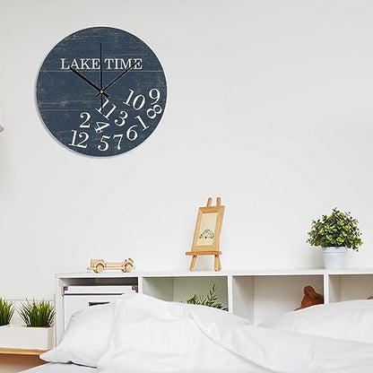 Bathroom Wall Clock Lake Time Whatever PVC Wall Clocks Navy Blue Lake Time Silent Non-Ticking Wall Clocks 12x12 Inch Modern Kitchen Clocks Wall Battery Operated for Farmhouse Classroom - color: Style-4, size: 12x12in（black）