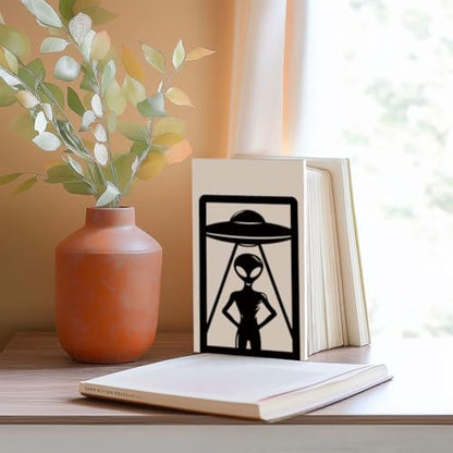Alien Theme Bookends for Shelves, Spaceships and Aliens Book Ends Decorative Books Desk Organizer Book Stoppers to Hold Books Heavy Duty, Unique Bookshelf Decor for Home Decor - style: Alien