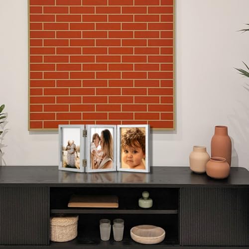 WUTL 3 Picture Frame Triple Collage 5x7 Frames with Real Glass Silver | Trifold Photo Frame, Hinged Foldable, Crystal Clear Real Glass - color: Silver, size: 5x7