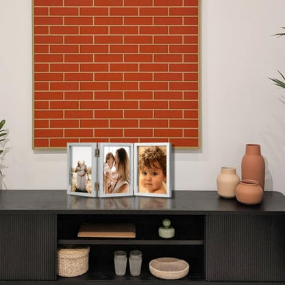 WUTL 3 Picture Frame Triple Collage 5x7 Frames with Real Glass Silver | Trifold Photo Frame, Hinged Foldable, Crystal Clear Real Glass - color: Silver, size: 5x7